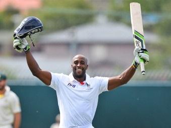 More to come? Michael Carberry celebrating his first tour ton